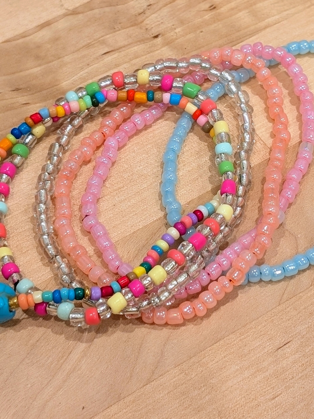 Pastel Multicolor Beaded Anklet/ Bracelet Set with Turquoise Accent - Picture 3 of 4